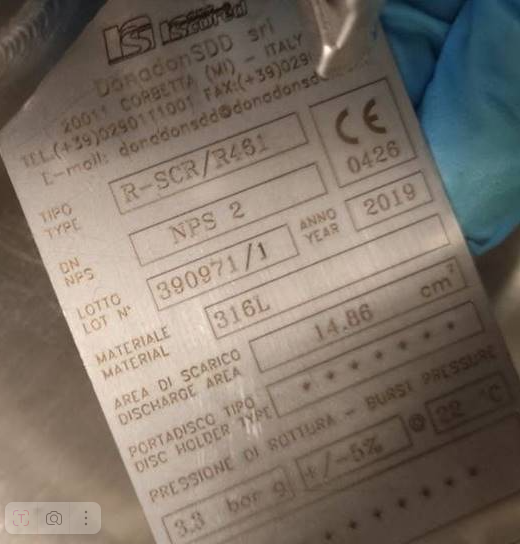 R-SCR/R461 Мембрана разрывная диаметр NPS 2,  AISI 316L, PTFE Donador